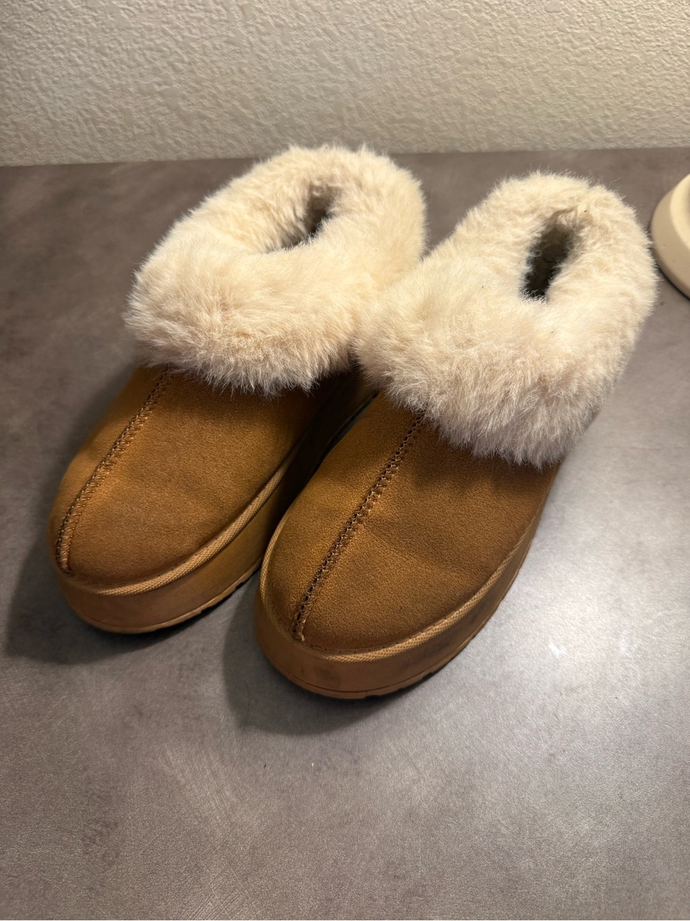 Cozy Faux-Shearling Slip-On Mules in Chestnut